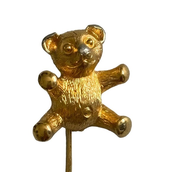 Crown Trifari Gold Tone Teddy Bear Stick Pin Vintage Jewelry - Picture 4 of 6